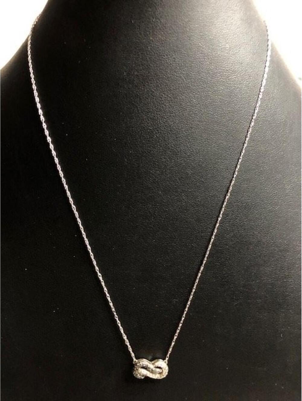B1510 Sterling Silver Infinity Knot Necklace Diamond Pendant twist 18" 2g